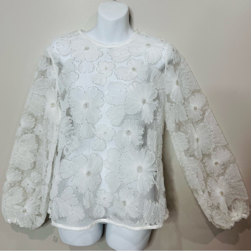 Boston Proper Ivory Floral Lace Top